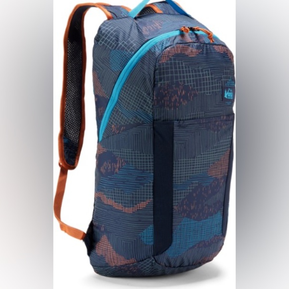 REI Coop Stuff Travel Pack 20L packable lightweight backpack navy blue / orange